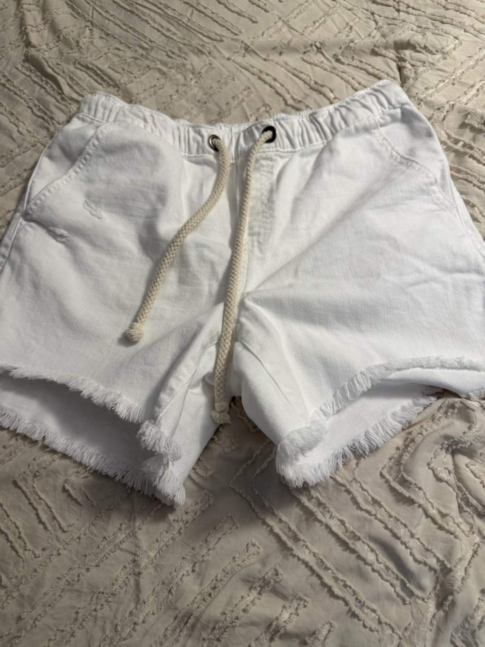 aerie White Frayed-Hem Drawstring Athletic Shorts